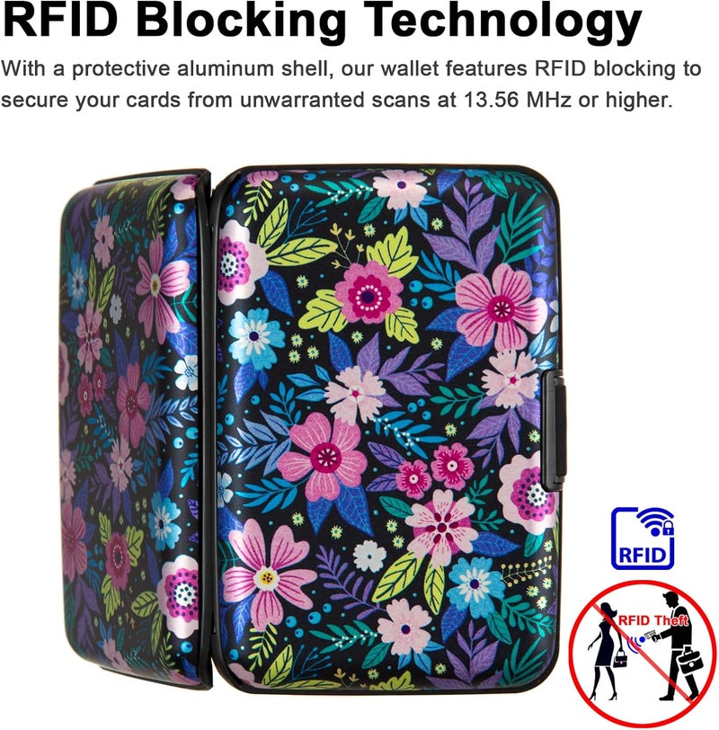 Kaabao Credit Card Holder, Metal Card Wallet RFID Blocking Mini Slim Aluminum Business Hard Card Case for Women Men (Abstract Flowers) - Image 3